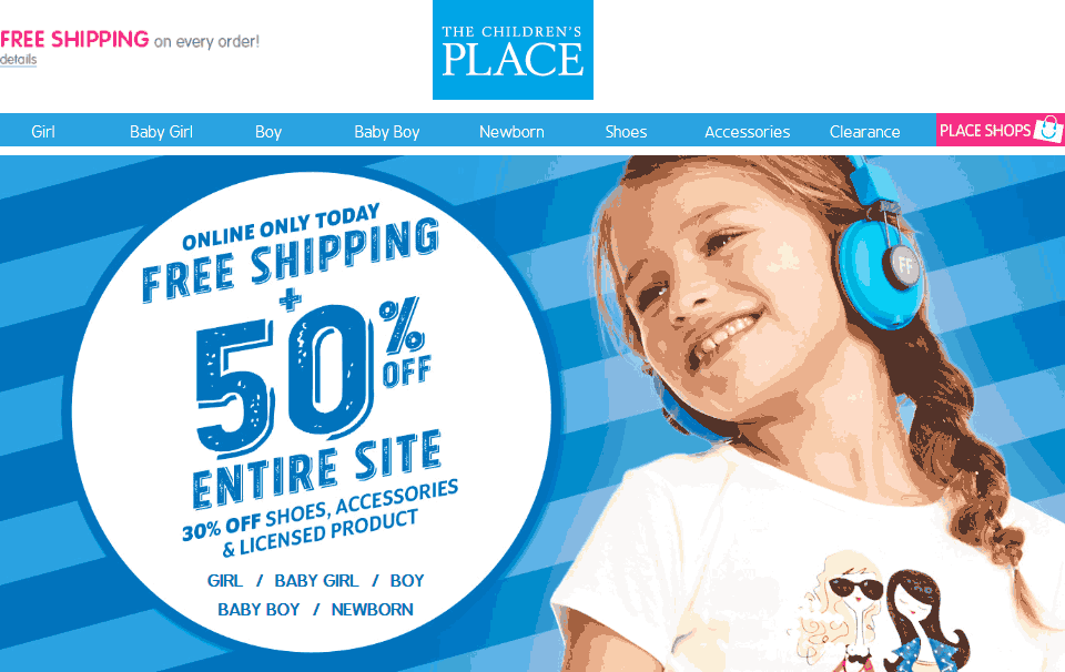 Childrens Place Coupon March 2024 50% off everything online today at The Childrens Place
