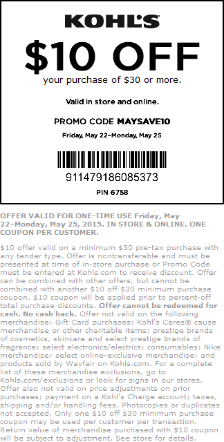 Kohls Coupon March 2024 $10 off $30 this weekend at Kohls, or online via promo code MAYSAVE10
