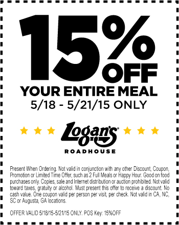 Logans Roadhouse Coupon April 2024 15% off at Logans Roadhouse restaurants