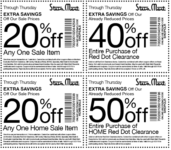 Stein Mart Coupon March 2024 50% off clearance & more at Stein Mart, or online via promo code SHOPCLR