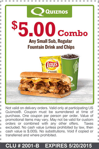 Quiznos Coupon April 2024 $5 combo meal today at Quiznos