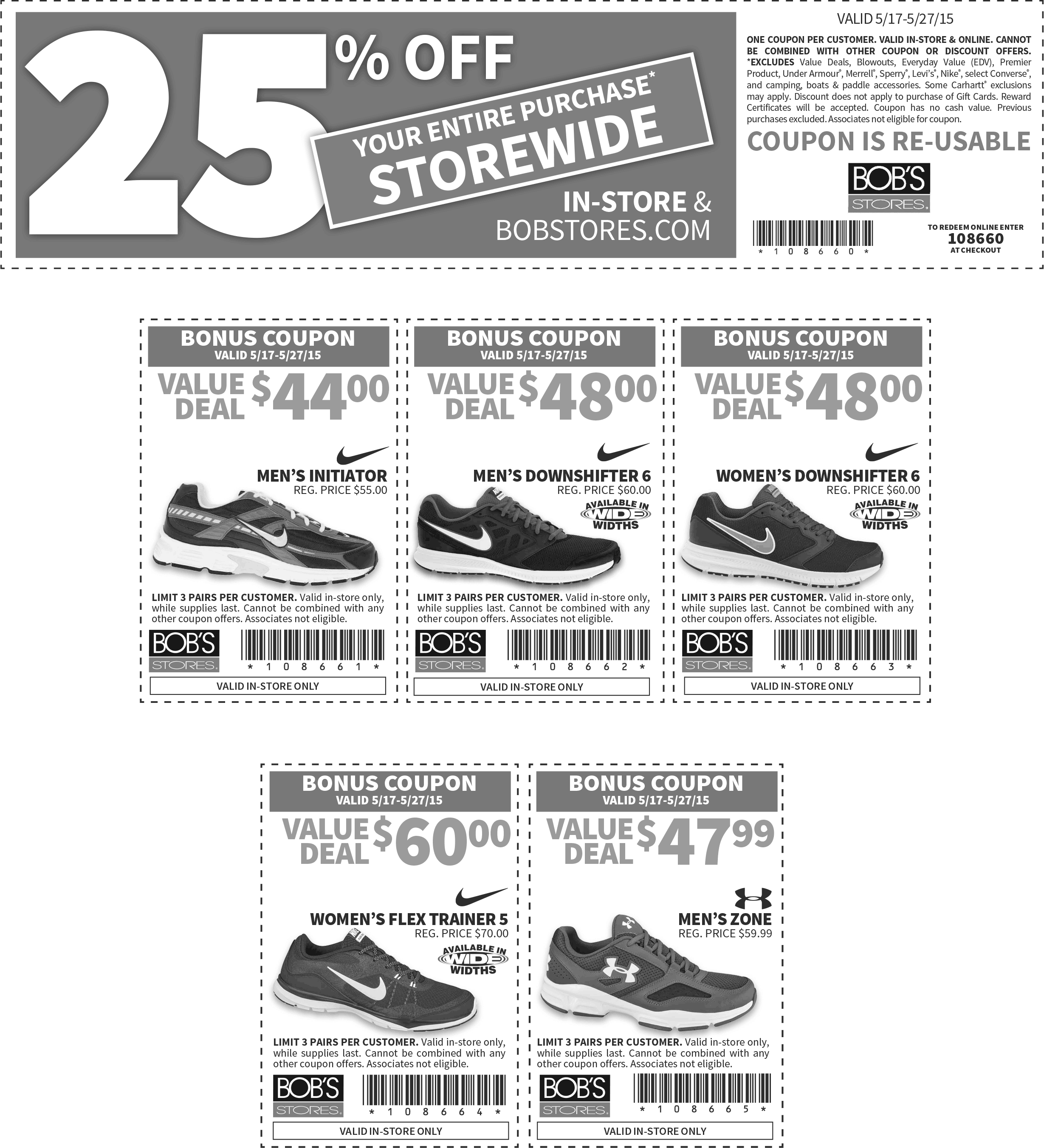 Bobs Stores Coupon April 2024 25% off everything at Bobs Stores, or online via promo code 108660