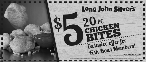 Long John Silvers Coupon April 2024 20pc chicken bites $5 at Long John Silvers