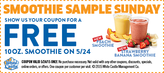 White Castle Coupon April 2024 Free smoothie Sunday at White Castle - no purchase necessary