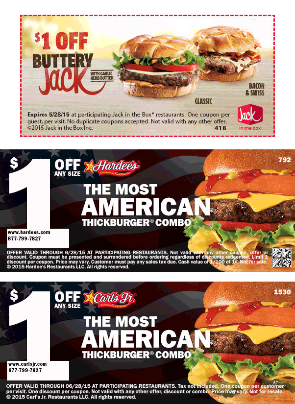 Jack in the Box Coupon March 2024 Shave a buck off a burger at Carls Jr., Hardees & Jack in the Box