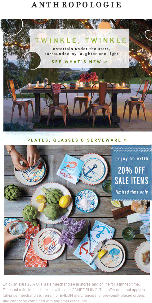 Anthropologie Coupon April 2024 Extra 20% off sale items at Anthropologie, ditto online