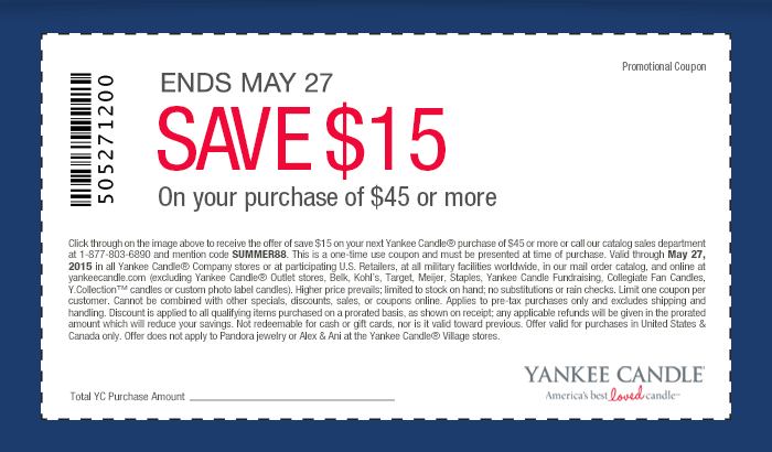 Yankee Candle Coupon April 2024 $15 off $45 at Yankee Candle, or online via promo code SUMMER88