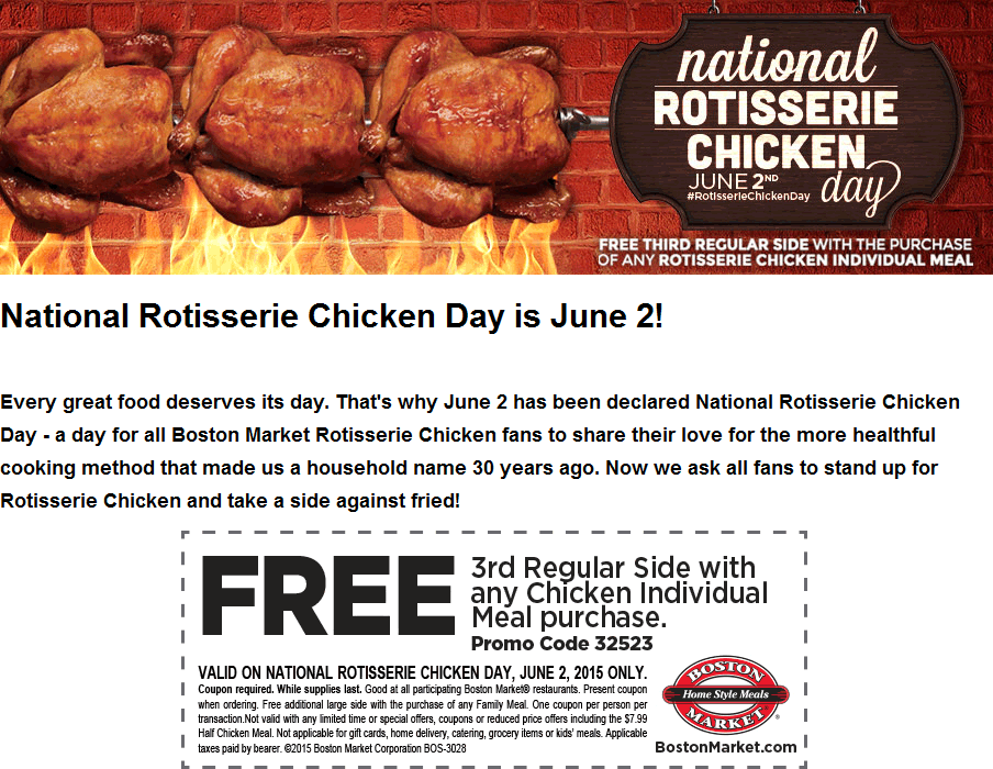 Boston Market Coupon April 2024 Free side with your meal Tuesday at Boston Market