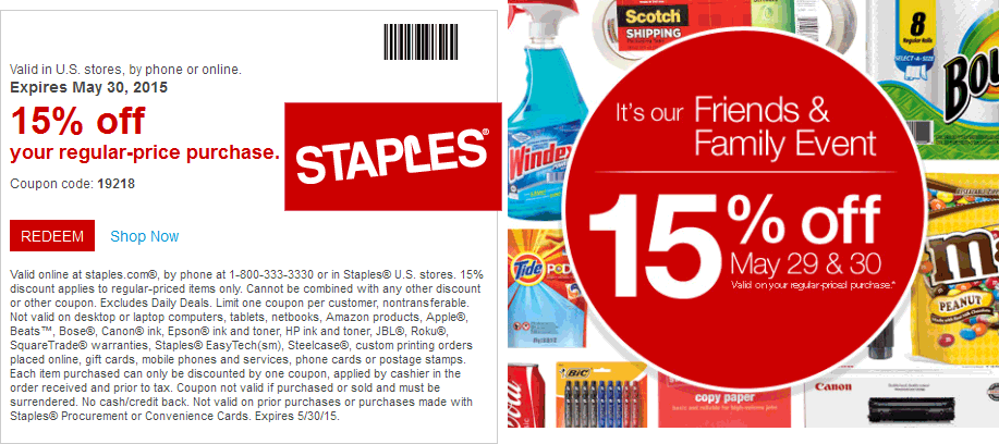 Staples Coupon April 2024 15% off at Staples, ditto online