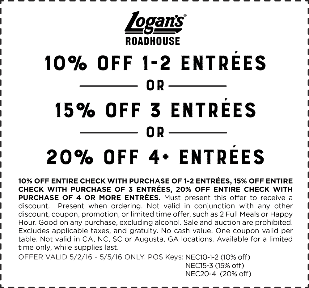 Logans Roadhouse Coupon April 2024 10-20% off at Logans Roadhouse restaurants
