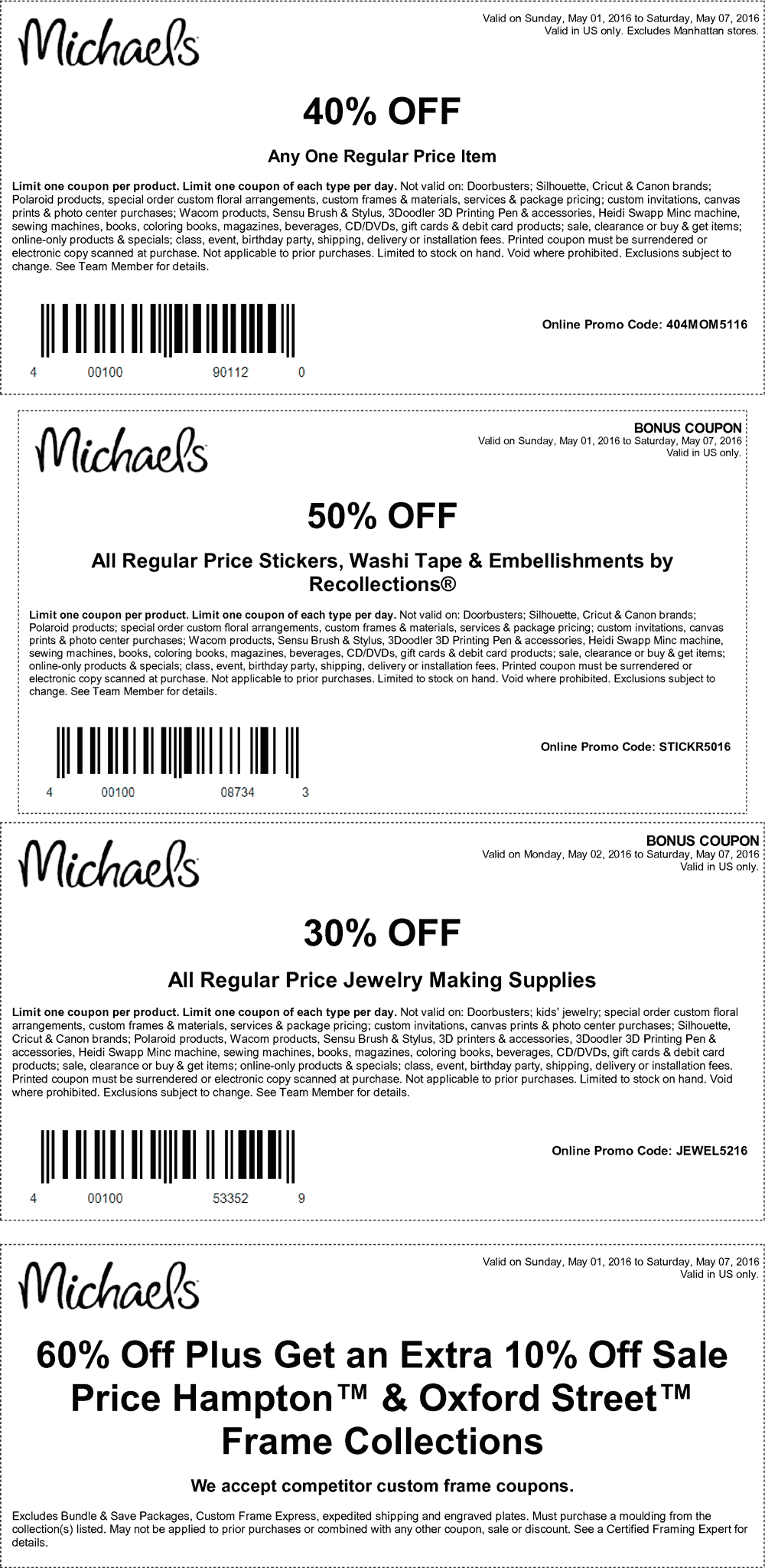 Michaels Coupon April 2024 40% off a single item & more at Michaels, or online via promo code 404MOM5116