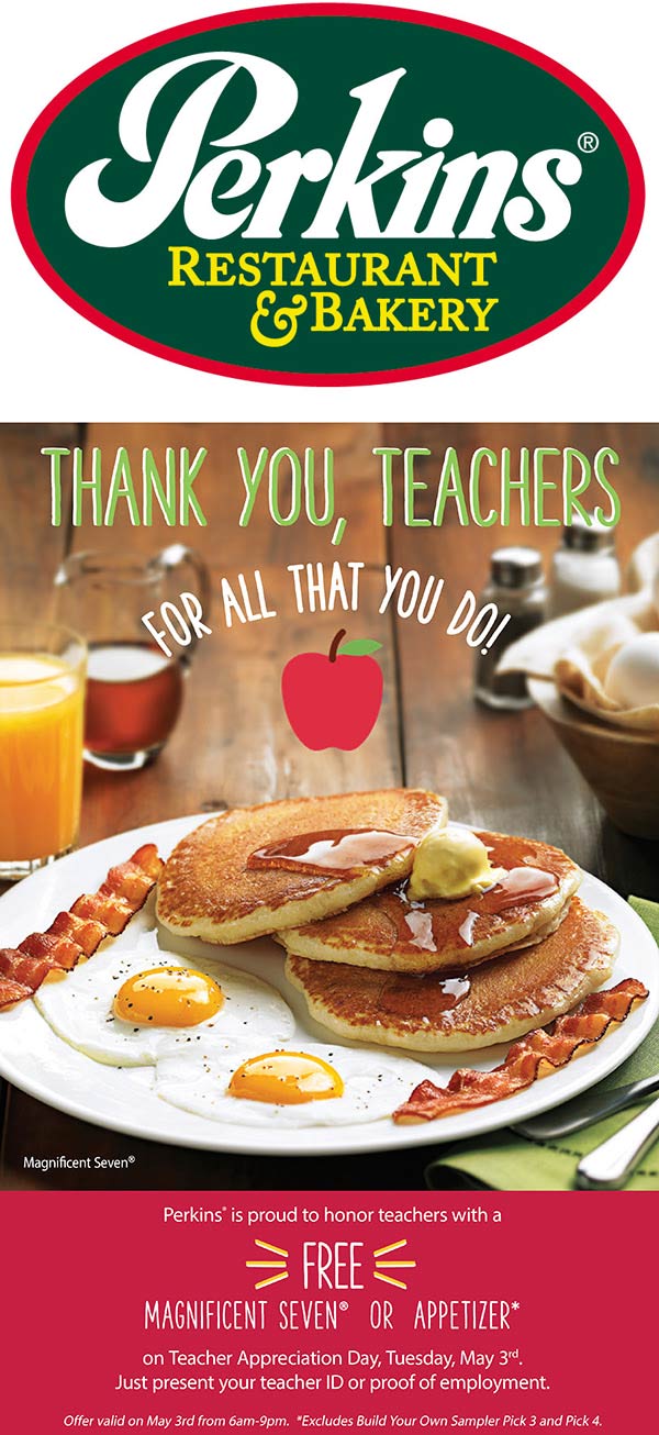 Perkins Coupon April 2024 Teachers enjoy a free magnificent 7 breakfast Tuesday at Perkins restaurants