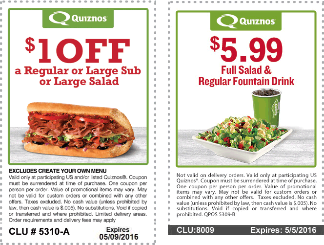 Quiznos Coupon April 2024 Shave a buck off a sub & more at Quiznos