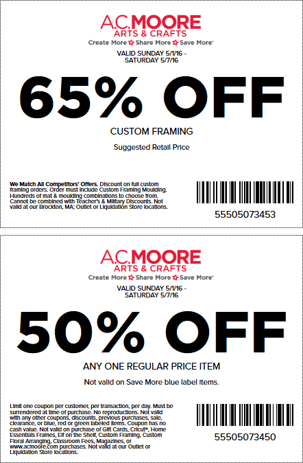 A.C. Moore Coupon April 2024 50% off a single item at A.C. Moore