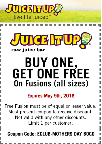 Juice It Up Coupon March 2024 Second fusion free at Juice It Up juice bar