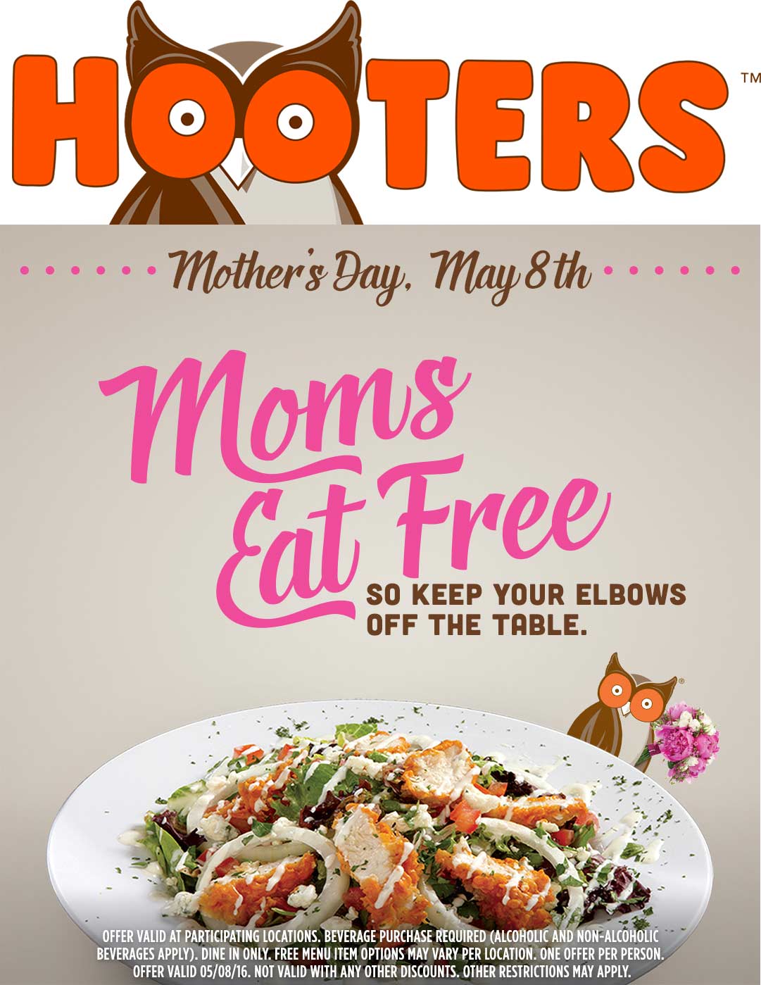 Hooters Coupon April 2024 Mom eats free Sunday at Hooters restaurants