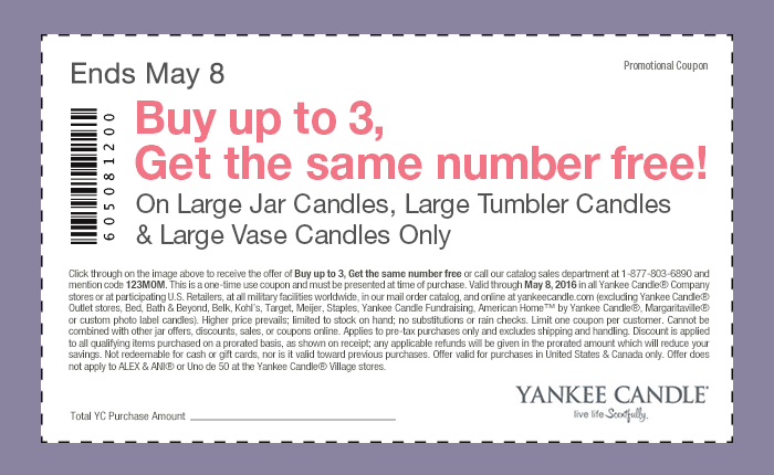 Yankee Candle Coupon April 2024 Second candle free at Yankee Candle, or online via promo code 123MOM