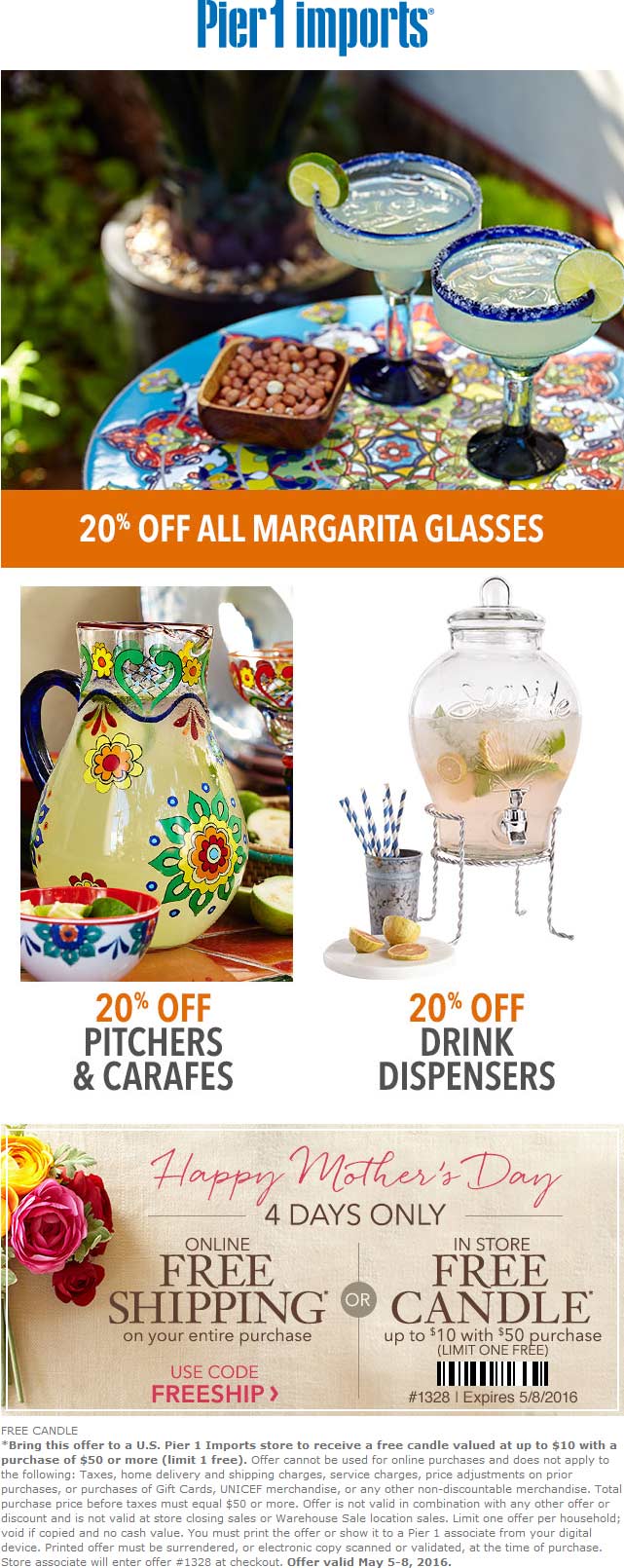 Pier 1 Coupon March 2024 $10 candle free with $50 spent at Pier 1 Imports