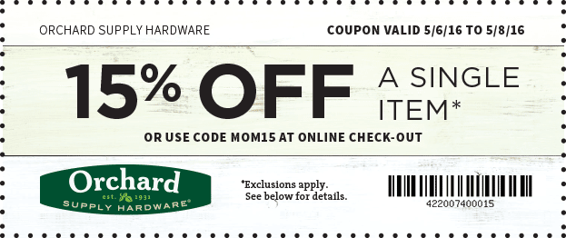 Orchard Supply Hardware coupons & promo code for [May 2024]
