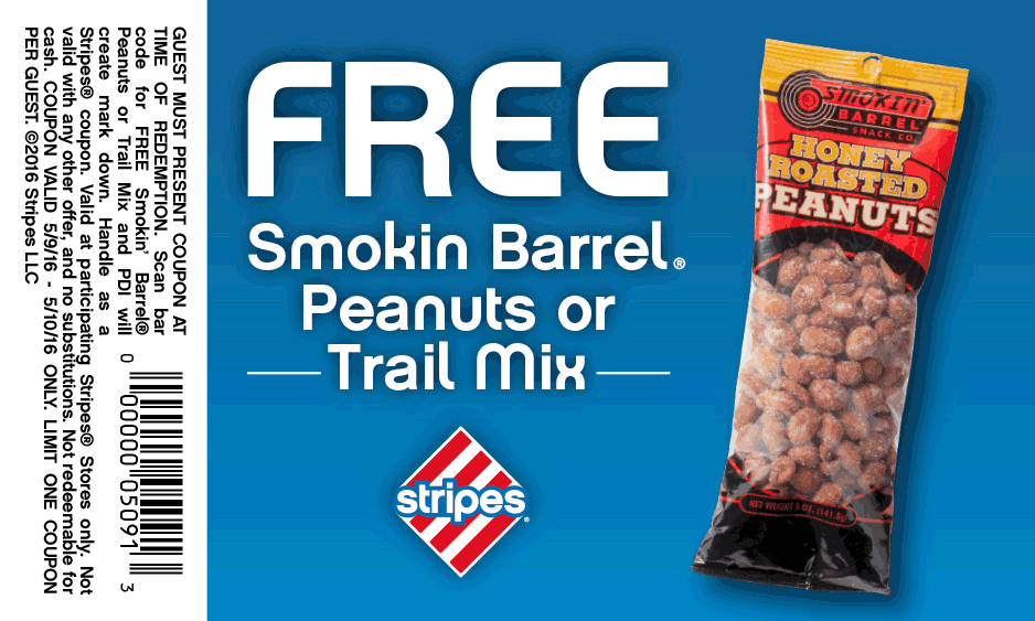 Stripes Coupon April 2024 Free peanuts or trail mix at Stripes gas stations