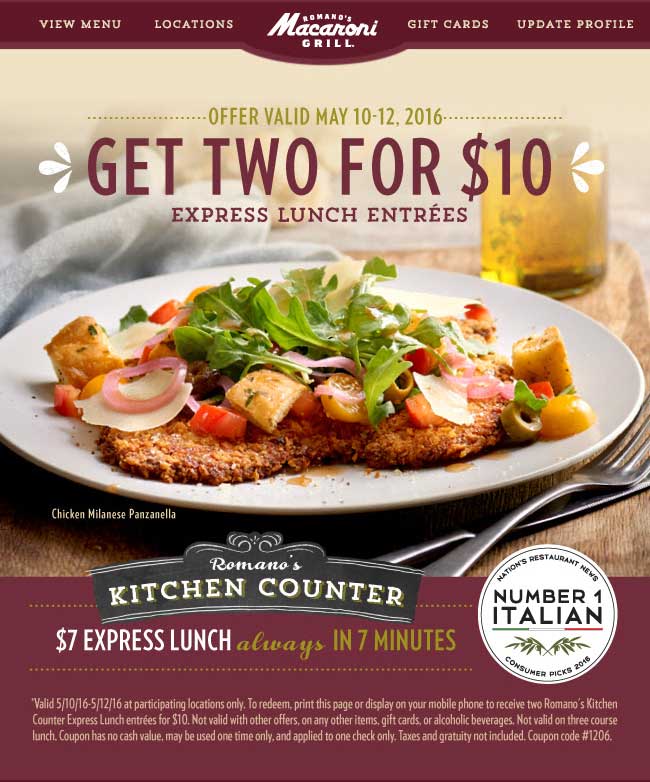 Macaroni Grill Coupon April 2024 Two lunches for $10 bucks in 7 minutes or free at Macaroni Grill