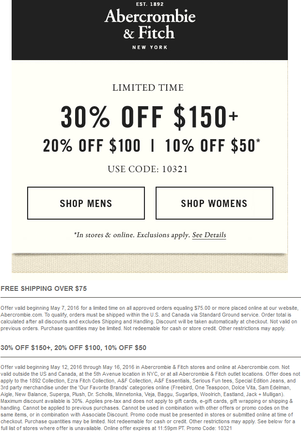 abercrombie coupon free shipping
