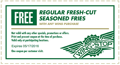 Wing Stop Coupon April 2024 Free seasoned fries with your wings at Wing Stop