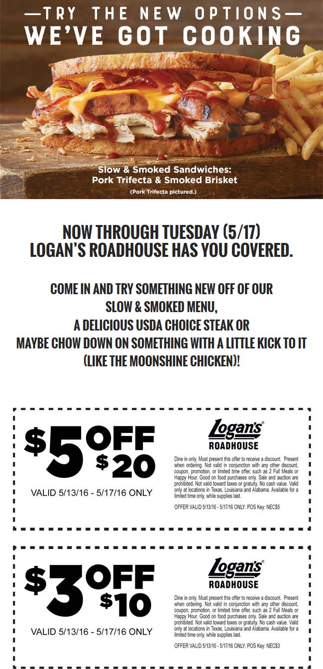 Logans Roadhouse Coupon April 2024 $3 off $10 & more today at Logans Roadhouse restaurants