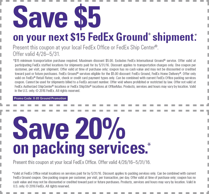 FedEx Coupon April 2024 $5 off $15 & more at FedEx