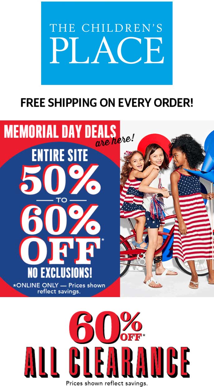 Childrens Place Coupon March 2024 50-60% off everything online at The Childrens Place