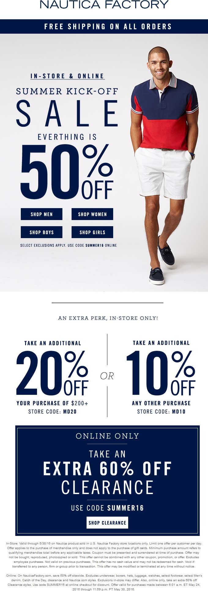 Nautica Factory Coupon April 2024 Extra 50% off everything + 10-20% more at Nautica Factory, or online via promo code SUMMER16