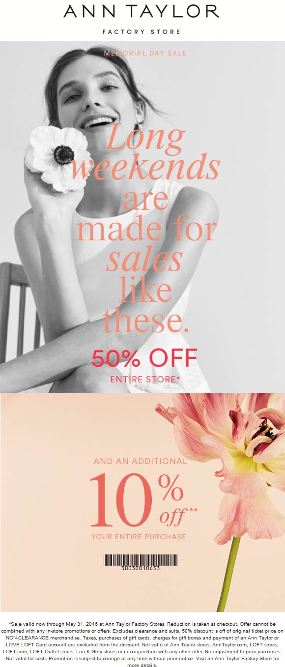 Ann Taylor Factory Coupon April 2024 Extra 60% off at Ann Taylor Factory