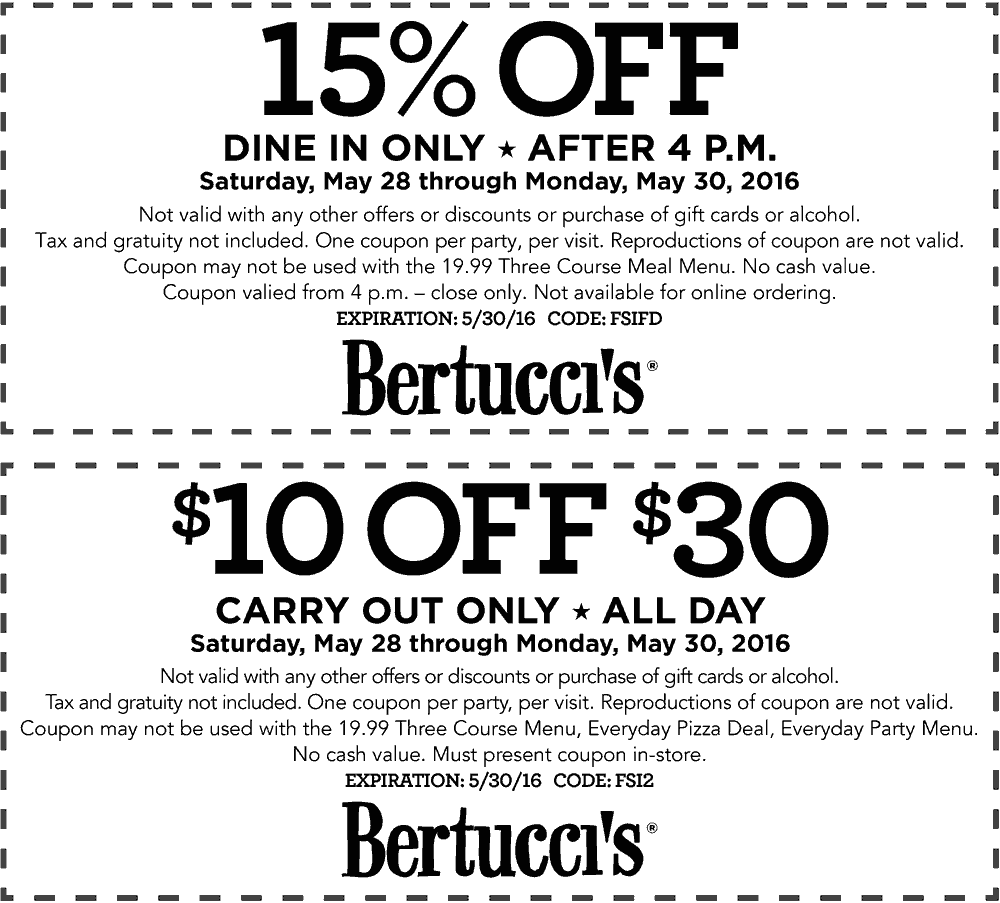 Bertuccis Coupon March 2024 15% off & more at Bertuccis restaurants