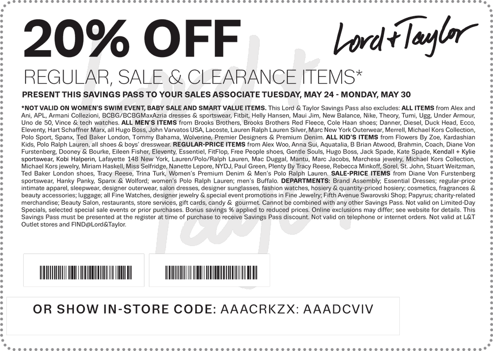 Lord & Taylor Coupon April 2024 20% off at Lord & Taylor, or online via promo code GIVE