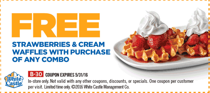 White Castle Coupon April 2024 Strawberry waffles free with your combo at White Castle
