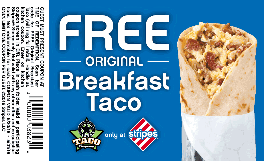 Stripes Coupon April 2024 Free breakfast taco today at Stripes gas stations