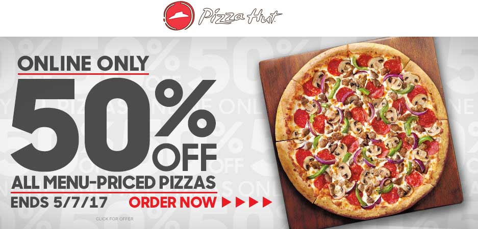 Pizza Hut Coupon April 2024 50% off online orders at Pizza Hut