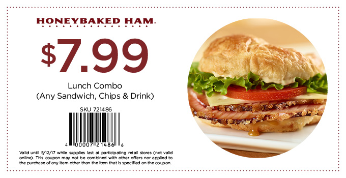 HoneyBaked Ham Coupon March 2024 $8 lunch combo meal at HoneyBaked Ham