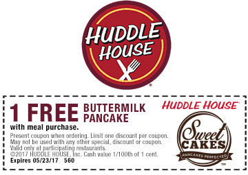 Huddle House Coupon April 2024 Free pancake with your meal at Huddle House