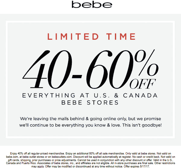 Bebe coupons & promo code for [May 2024]