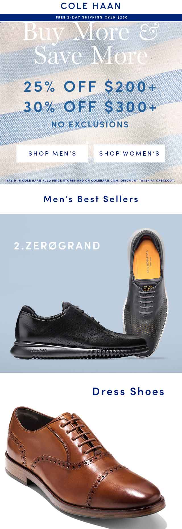 Cole Haan Coupon April 2024 25-30% off $200 at Cole Haan, ditto online
