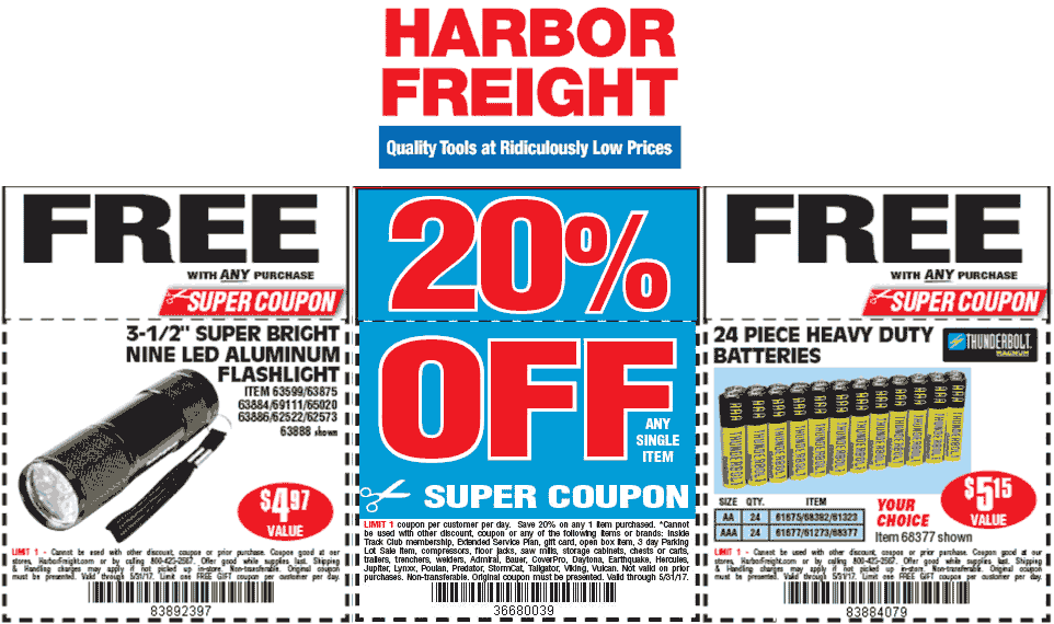 Harbor Freight Coupon April 2024 20% off a single item at Harbor Freight tools