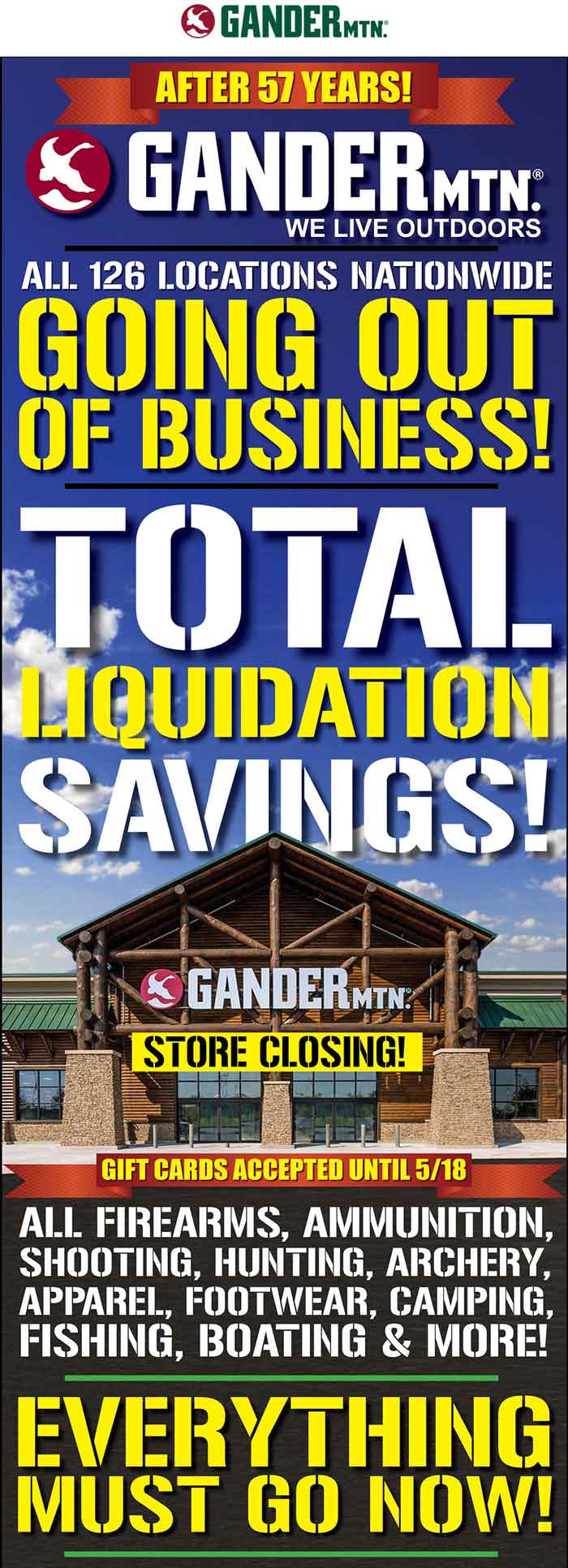 Gander Mountain Coupon April 2024 Going out-of-business liquidation sale at Gander Mountain