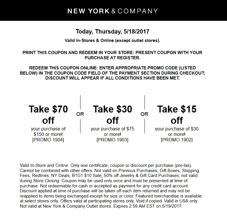 New York & Company Coupon April 2024 $15 off $30 & more today at New York & Company, or online via promo code 1902