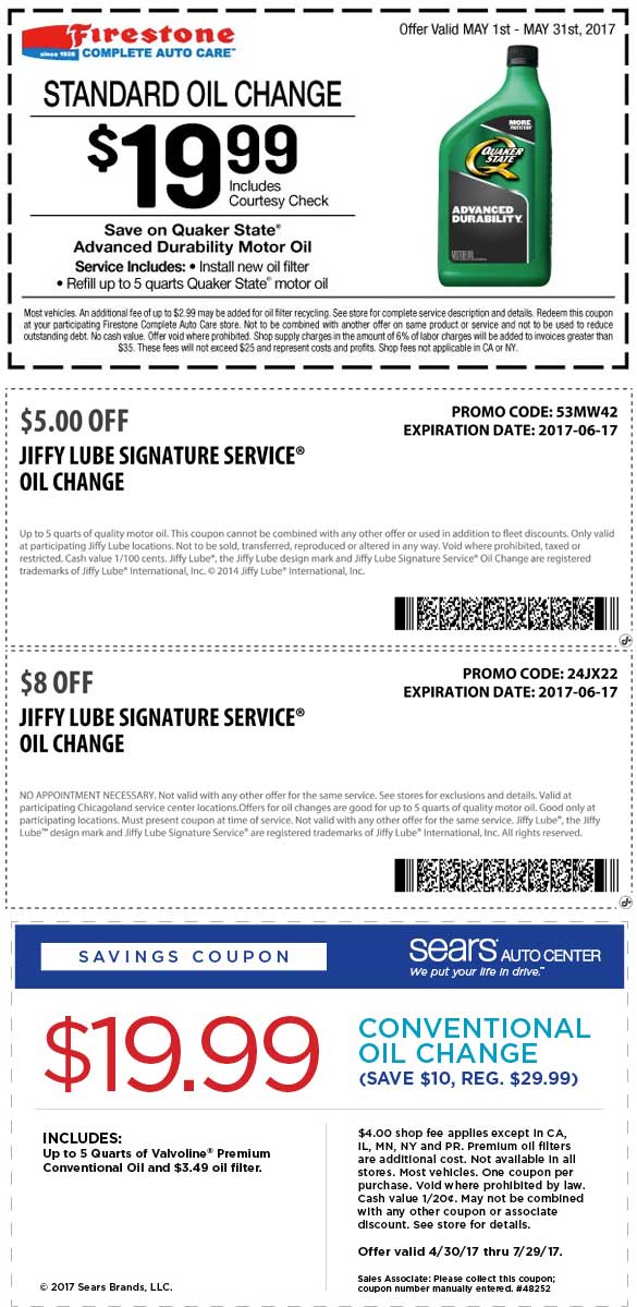 Jiffy Lube Coupon April 2024 $20 oil change & more at Firestone, Sears Auto & Jiffy Lube