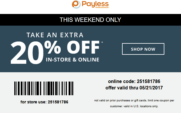 Payless Shoesource Coupon April 2024 Extra 20% off at Payless Shoesource, or online via promo code 251581786