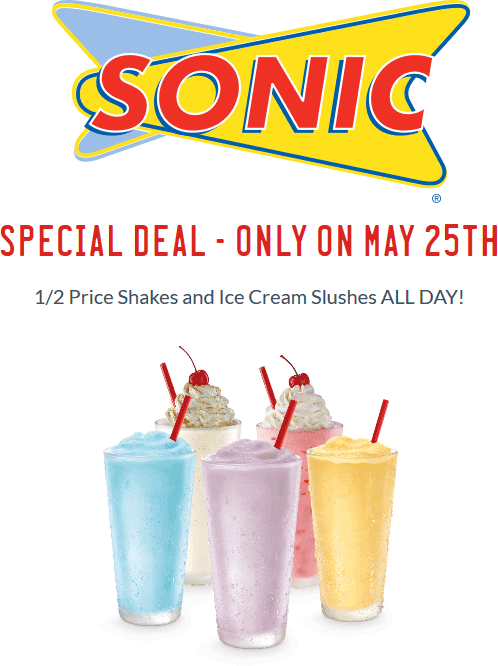 Sonic Drive-In Coupon April 2024 50% off shakes & slushes Thursday at Sonic Drive-In