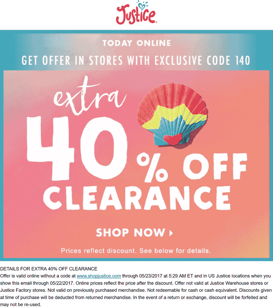 Justice Coupon April 2024 Extra 40% off clearance today at Justice, ditto online