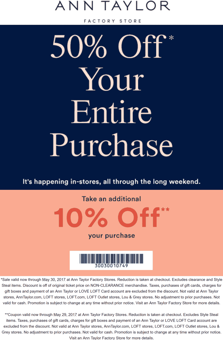 Ann Taylor Factory coupons & promo code for [May 2024]