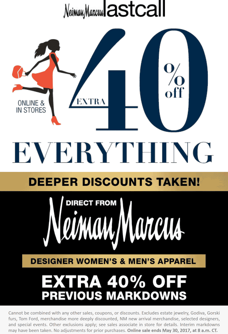 Last Call Coupon April 2024 Extra 40% off everything at Neiman Marcus Last Call, ditto online